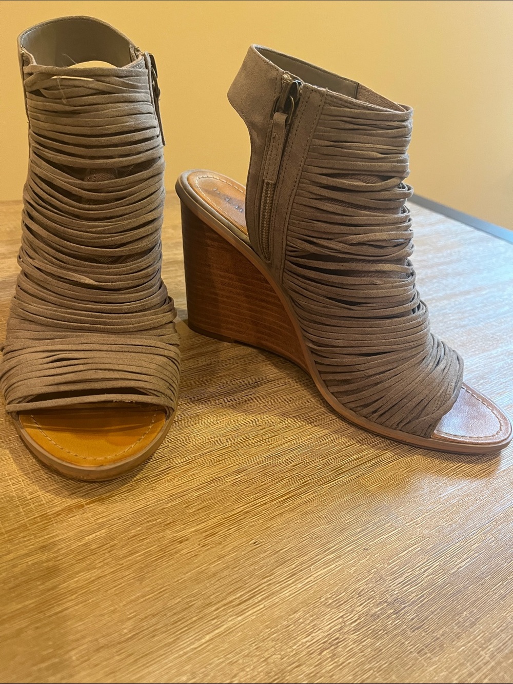Hinge Gray Suede Wedge Heels